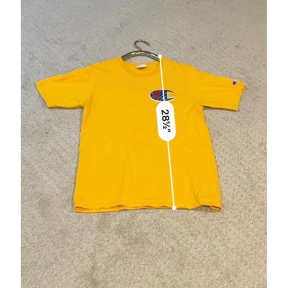 Champion Mens Big C Logo Script Fill T-Shirt Yellow Medium Short Sleeve Tee - Picture 6 of 6